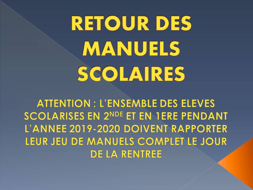 Retour des manuels prêtés aux élèves année 2019-2020